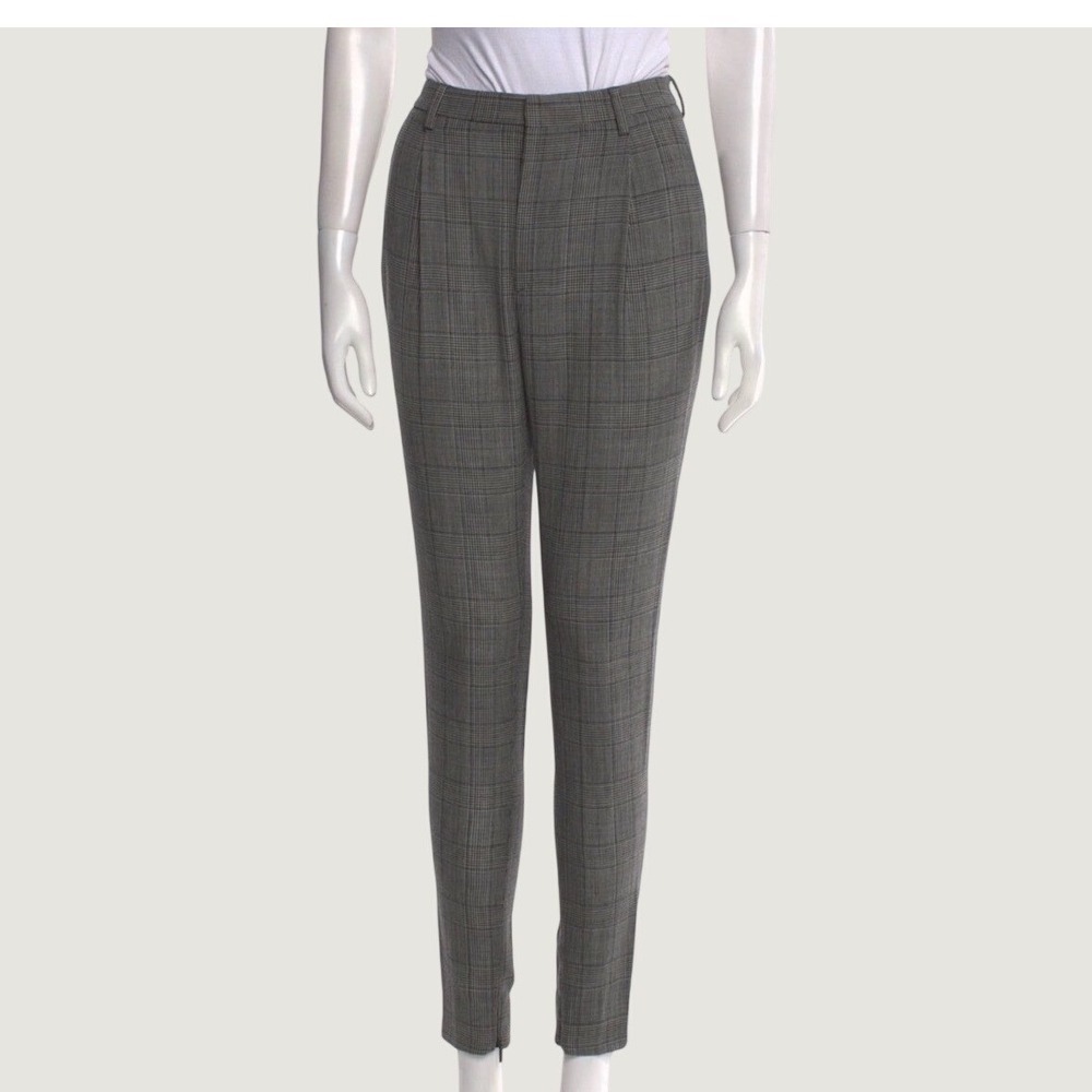 Saint Laurent Paris Grey Glen Plaid Ankle Zip Tapered Trousers Size FR36 US 4